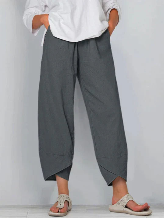 Women's Loose Cropped Trousers with Crossover Hem