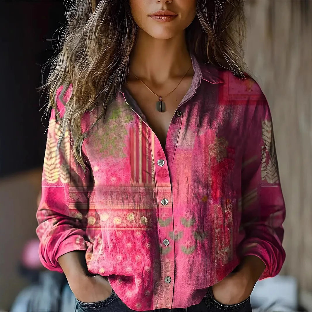 Women's Floral Print Long Sleeve Button-Up Shirt