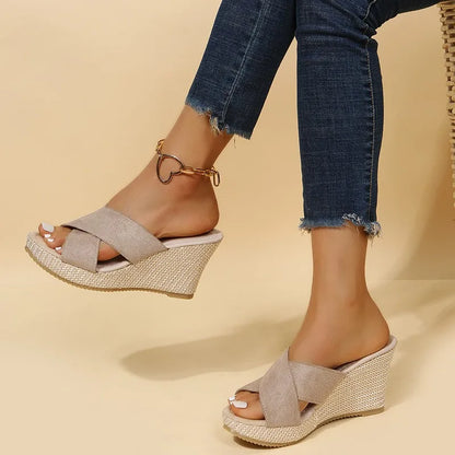 Women's Cross-Strap Espadrille Wedge Sandals