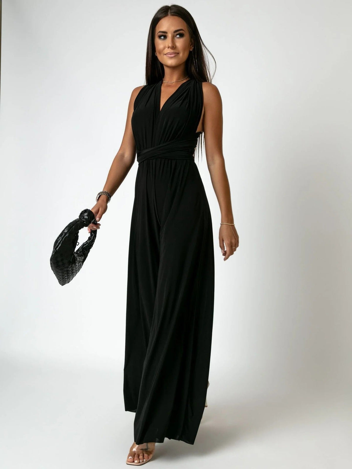 Women's Sleeveless Wide Leg Jumpsuit with V Neck
