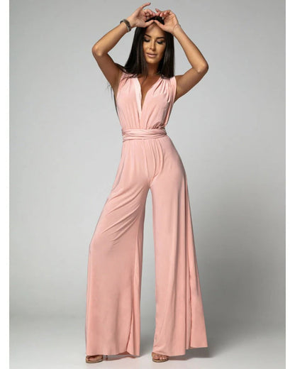Women's Sleeveless Wide Leg Jumpsuit with V Neck