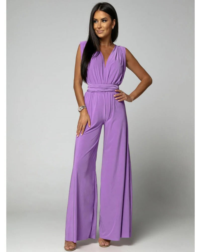 Women's Sleeveless Wide Leg Jumpsuit with V Neck