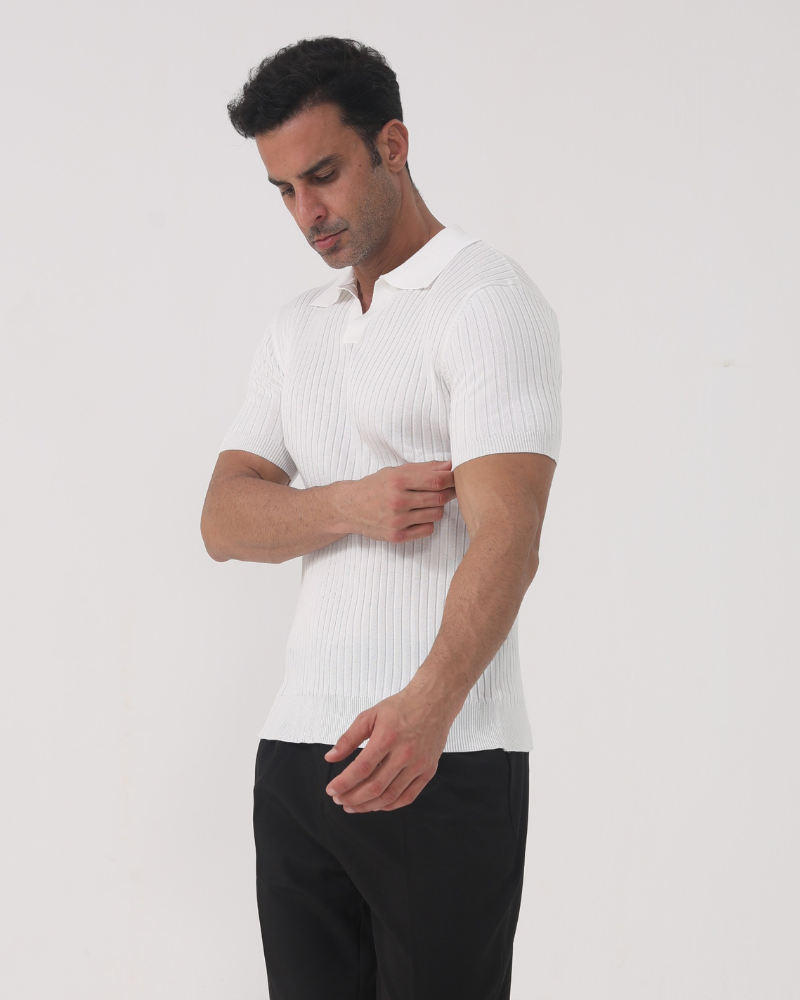 Men's Short Sleeve Ribbed Knit Polo Shirt
