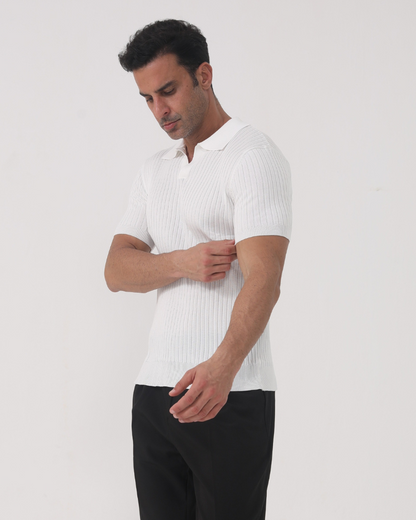 Men's Short Sleeve Ribbed Knit Polo Shirt