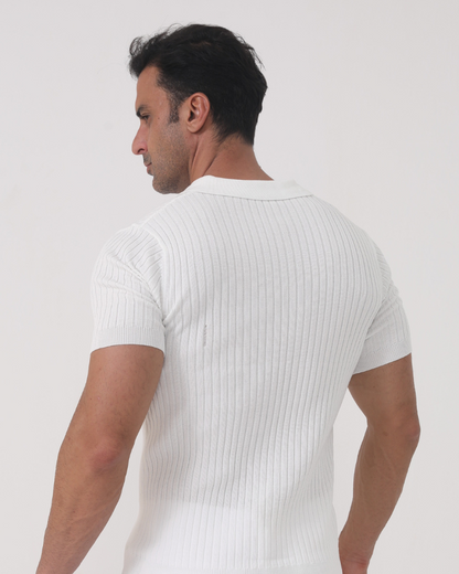 Men's Short Sleeve Ribbed Knit Polo Shirt