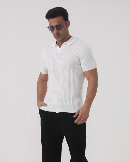 Men's Short Sleeve Ribbed Knit Polo Shirt