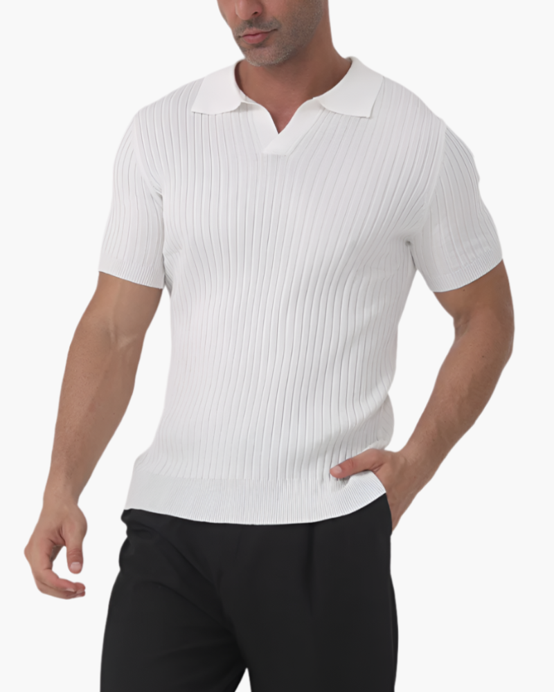 Men's Short Sleeve Ribbed Knit Polo Shirt
