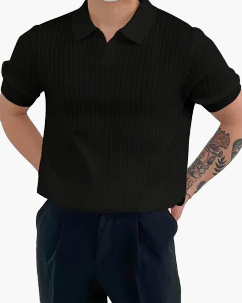 Men's Short Sleeve Ribbed Knit Polo Shirt