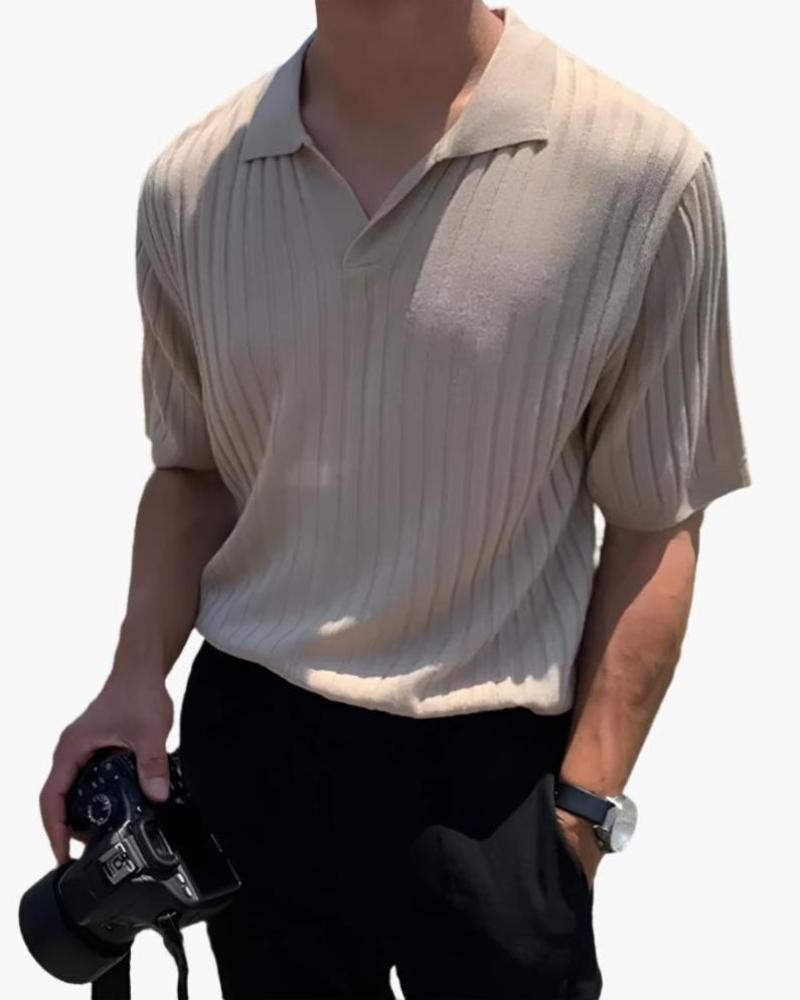 Men's Short Sleeve Ribbed Knit Polo Shirt