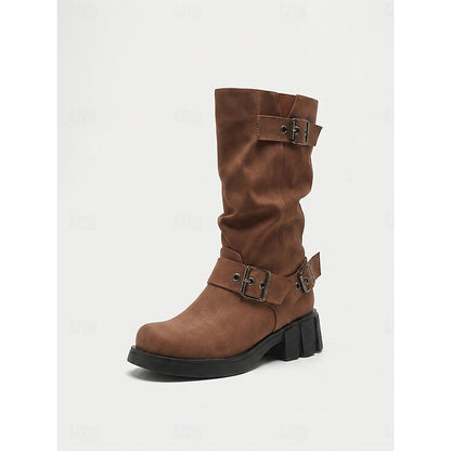 Sylvia | Buckle-Detail Mid-Calf Biker Boots 10