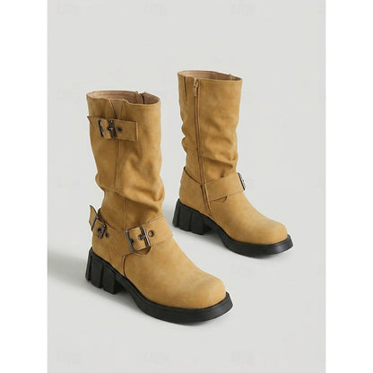 Sylvia | Buckle-Detail Mid-Calf Biker Boots 4