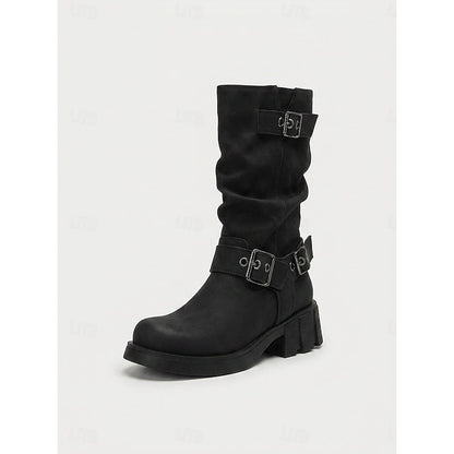 Sylvia | Buckle-Detail Mid-Calf Biker Boots 9