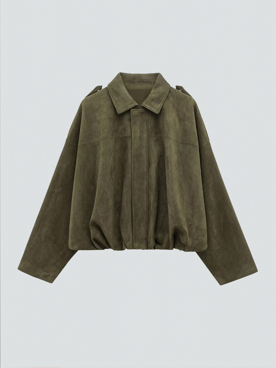 Women's Oversized Faux Suede Jacket with Collar