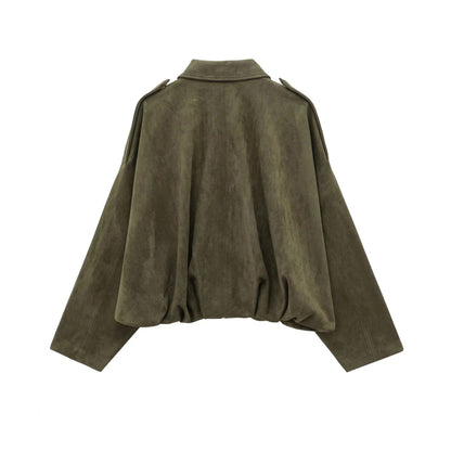 Women's Oversized Faux Suede Jacket with Collar