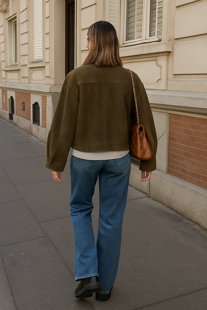 Women's Oversized Faux Suede Jacket with Collar