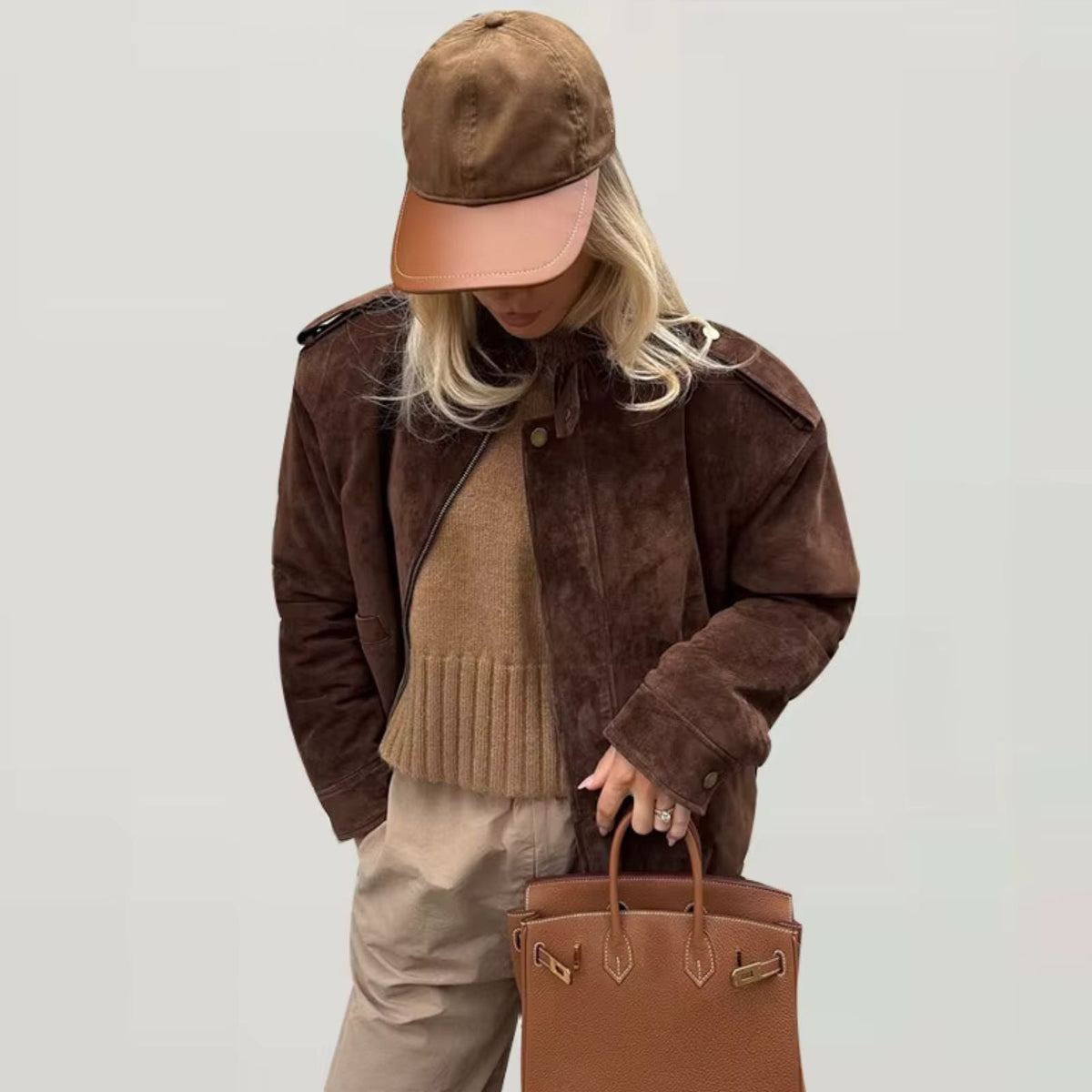 Women's Oversized Faux Suede Jacket with Collar