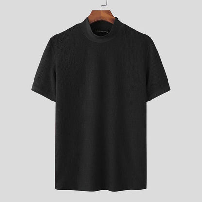 Men's Textured Short Sleeve Mock Neck T-Shirt