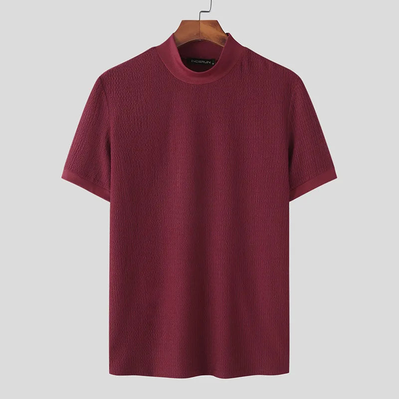 Men's Textured Short Sleeve Mock Neck T-Shirt