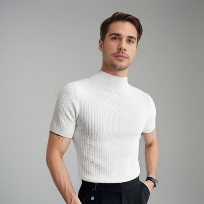 Men's Textured Short Sleeve Mock Neck T-Shirt