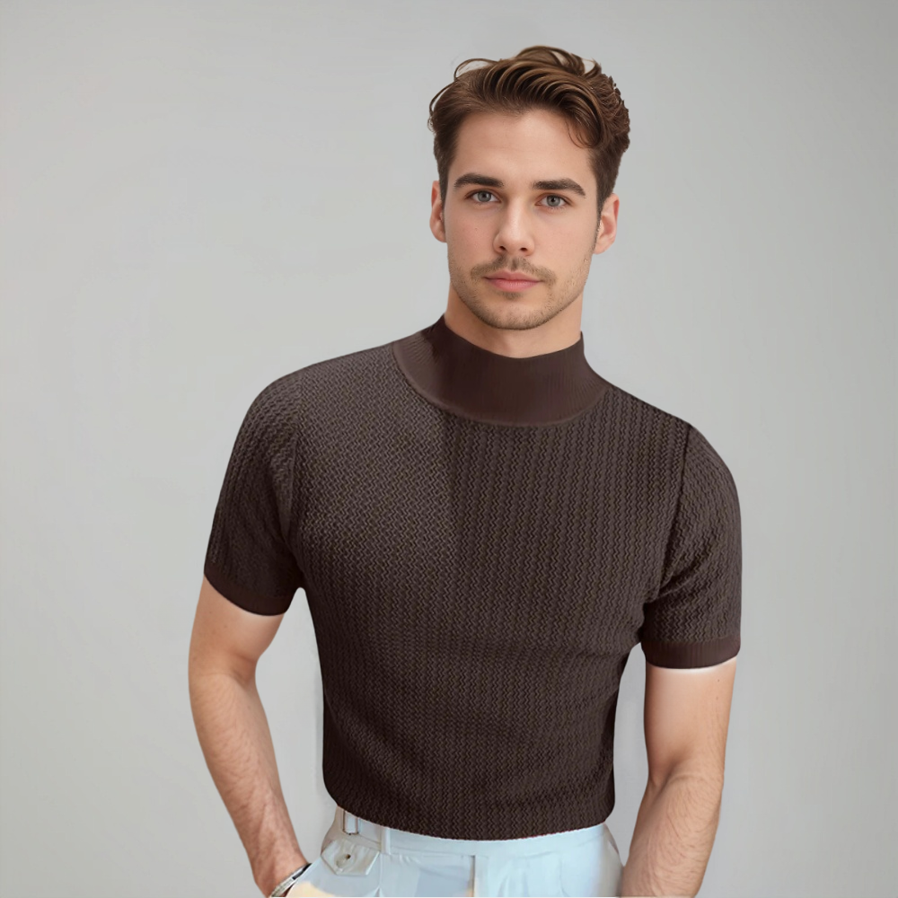 Men's Textured Short Sleeve Mock Neck T-Shirt