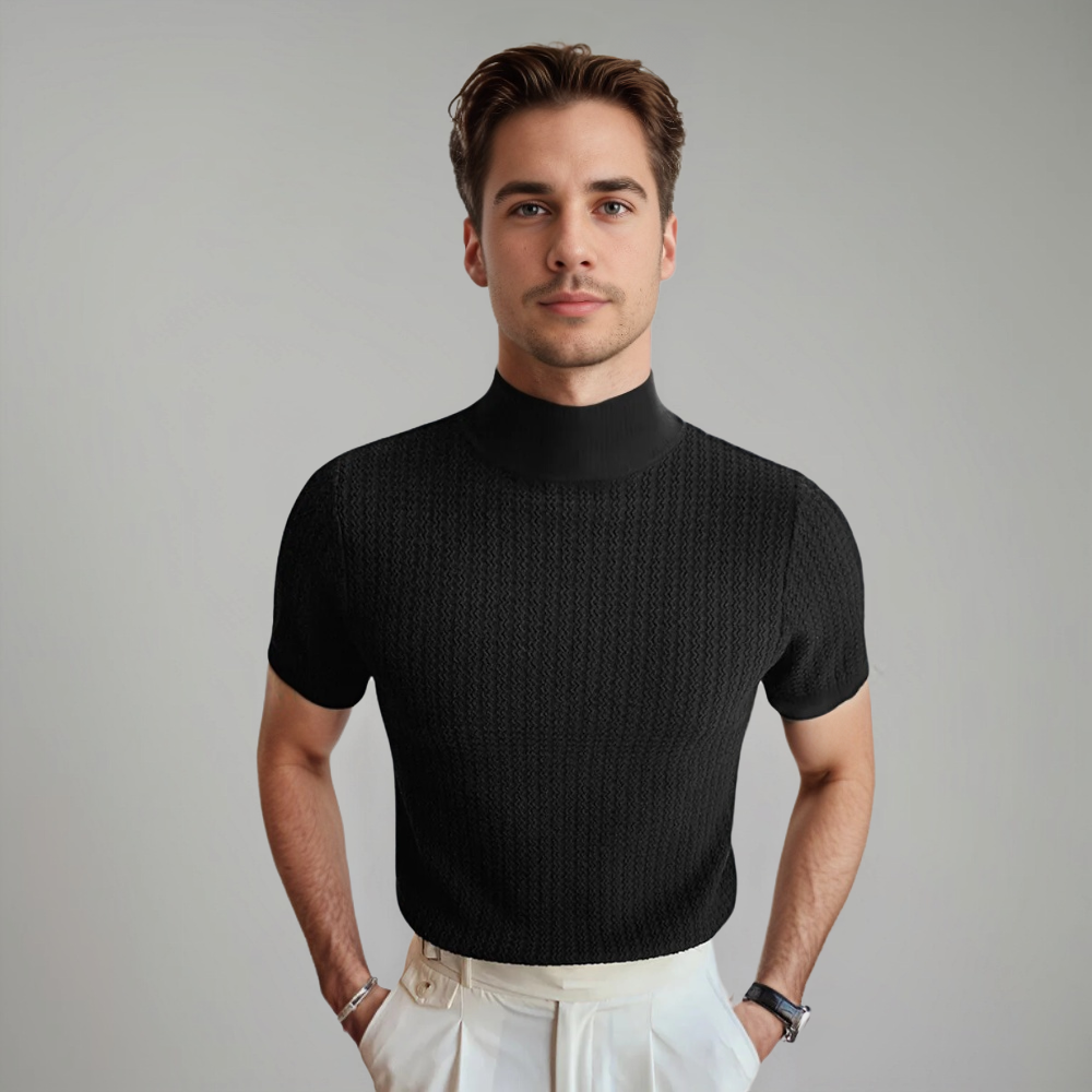 Men's Textured Short Sleeve Mock Neck T-Shirt
