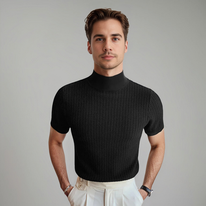 Men's Textured Short Sleeve Mock Neck T-Shirt