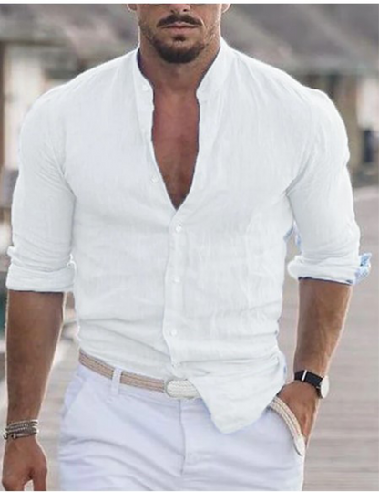 Men's Long-Sleeve Shirt with Band Collar