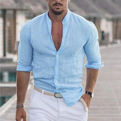 Men's Long-Sleeve Shirt with Band Collar