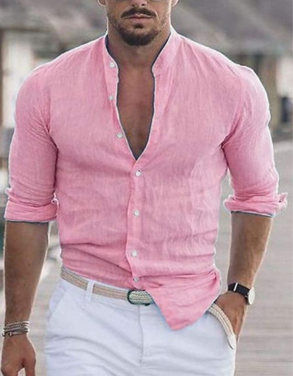 Men's Long-Sleeve Shirt with Band Collar