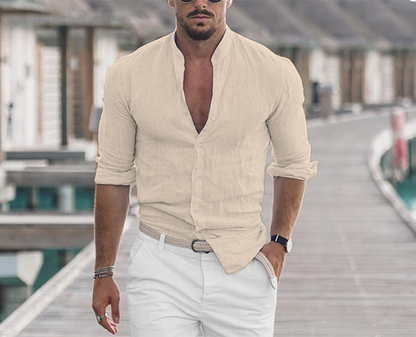 Men's Long-Sleeve Shirt with Band Collar