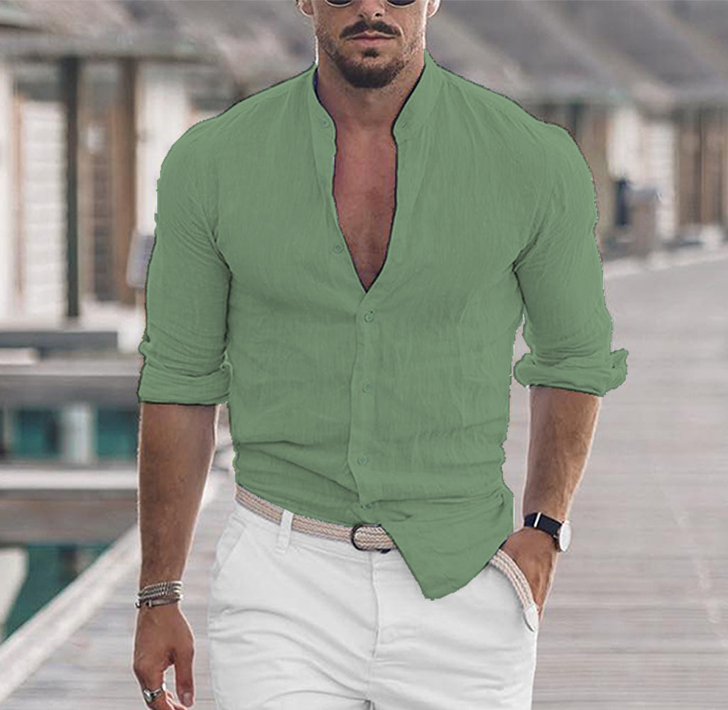 Men's Long-Sleeve Shirt with Band Collar