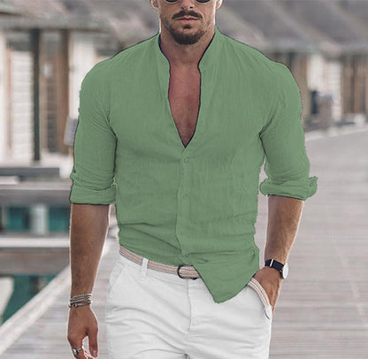 Men's Long-Sleeve Shirt with Band Collar