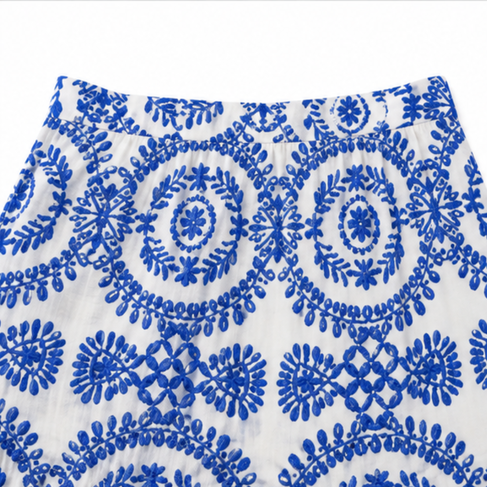 Women's Maxi Skirt – Tiered, Geometric Print, Elastic Waist