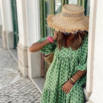 Women's Geometric High Low Maxi Dress with V Neck