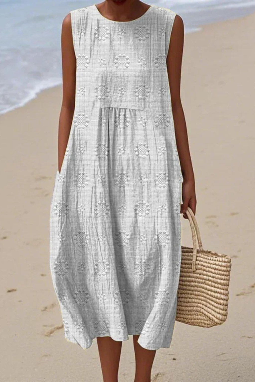 Women's Sleeveless Embroidered Midi Dress