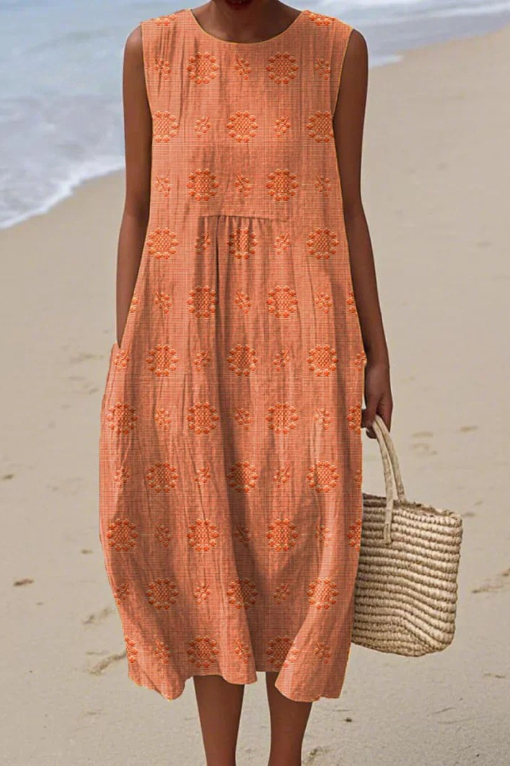 Women's Sleeveless Embroidered Midi Dress