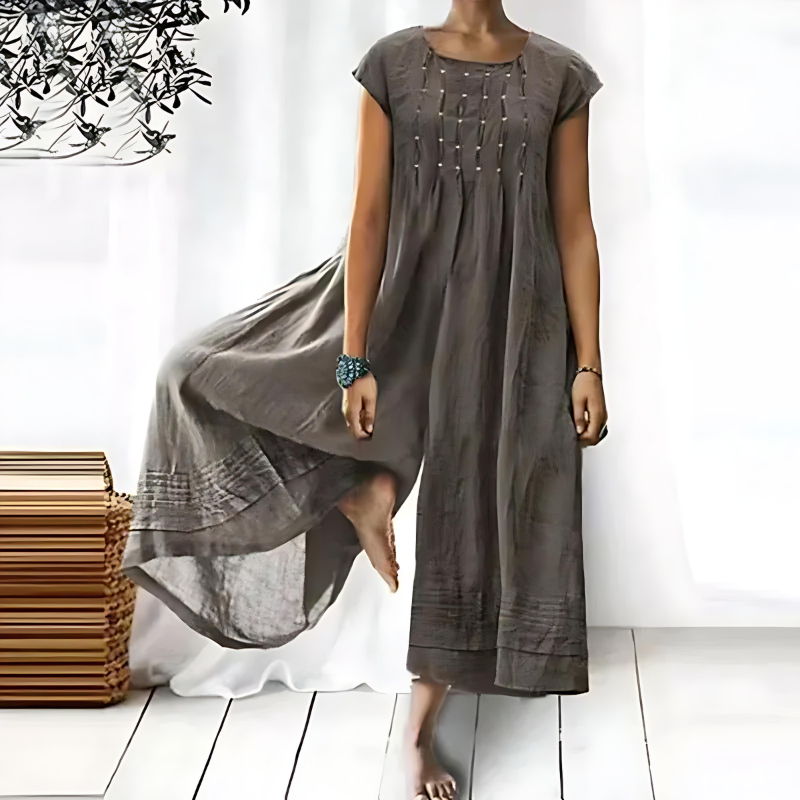 Women's Cap Sleeve Wide Leg Jumpsuit with Pleats