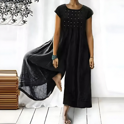 Women's Cap Sleeve Wide Leg Jumpsuit with Pleats