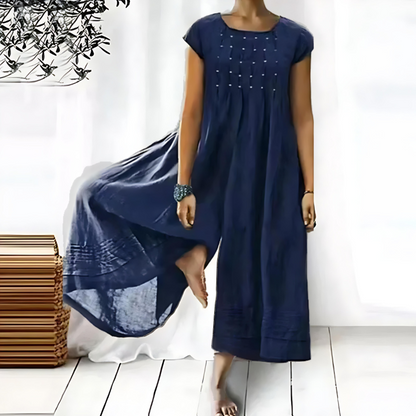 Women's Cap Sleeve Wide Leg Jumpsuit with Pleats