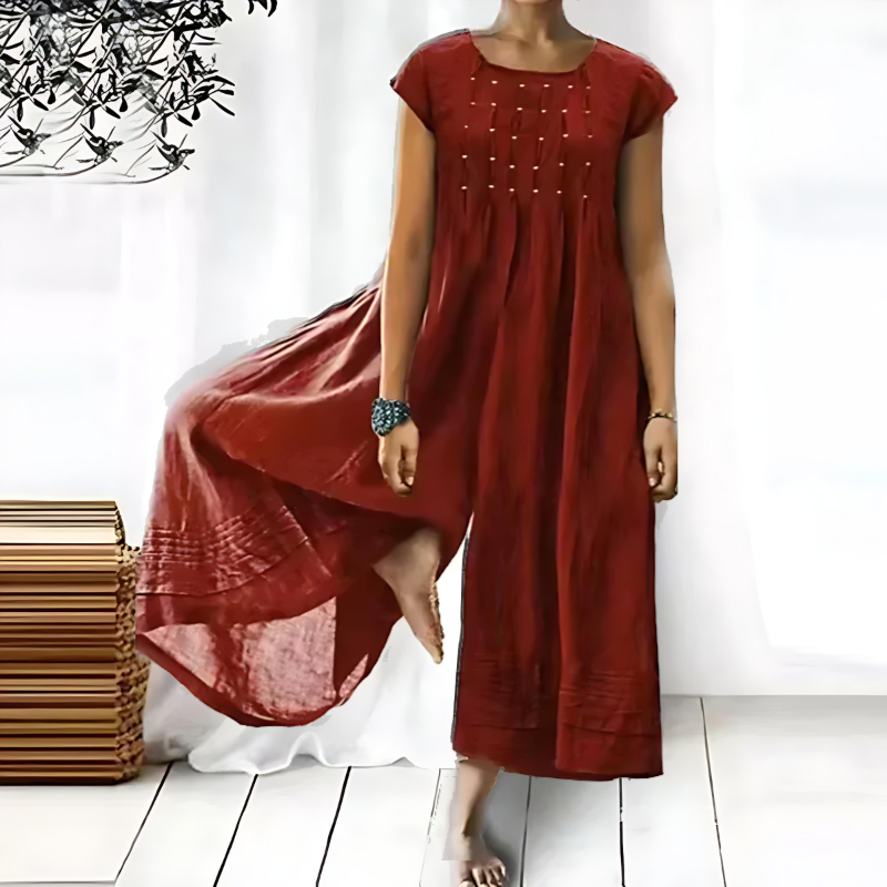 Women's Cap Sleeve Wide Leg Jumpsuit with Pleats