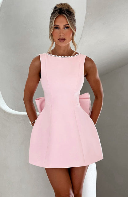 Wedding Guest A-Line Mini Dress with Pearl Trim for Women 0