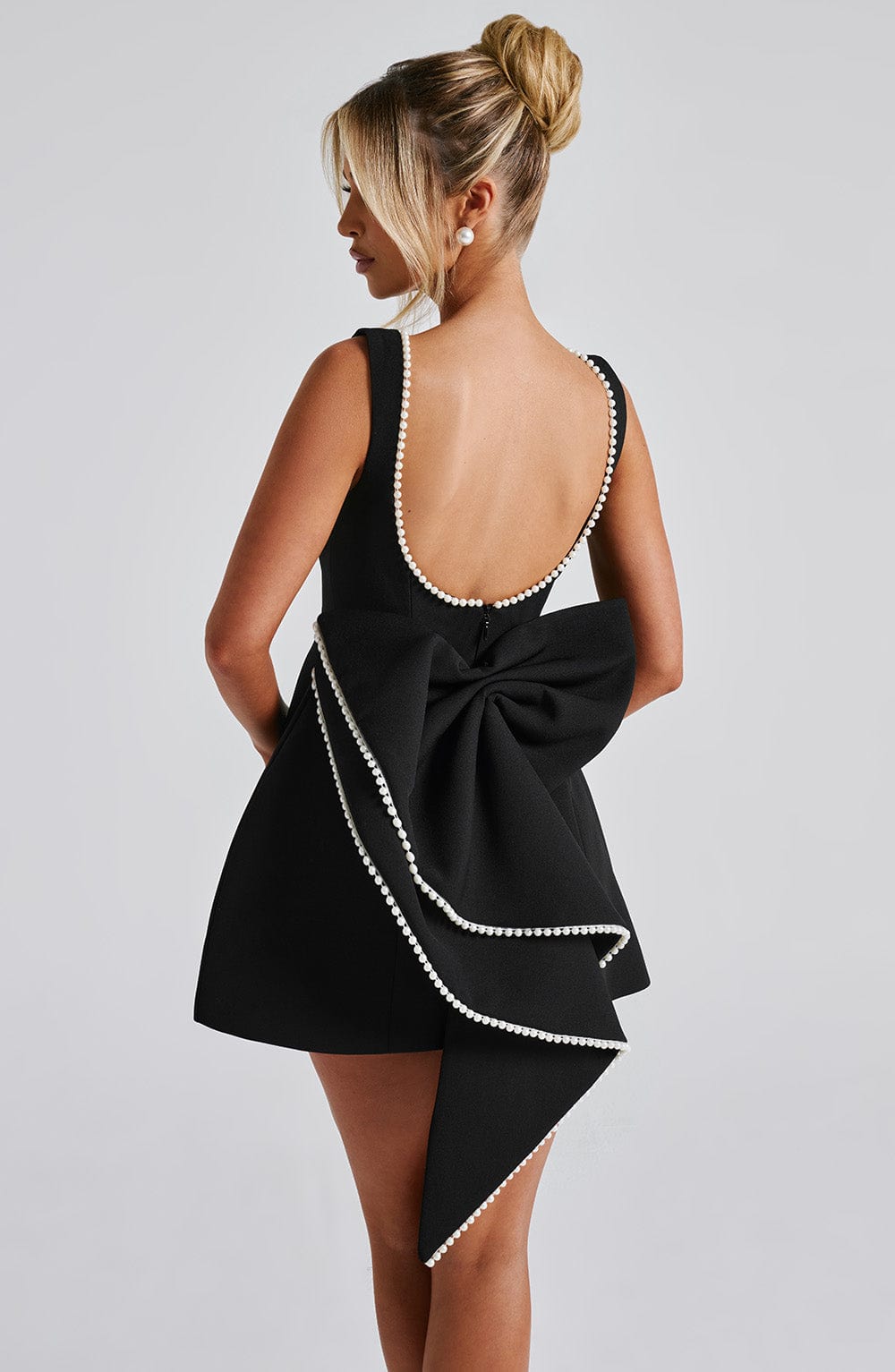 Wedding Guest A-Line Mini Dress with Pearl Trim for Women 4