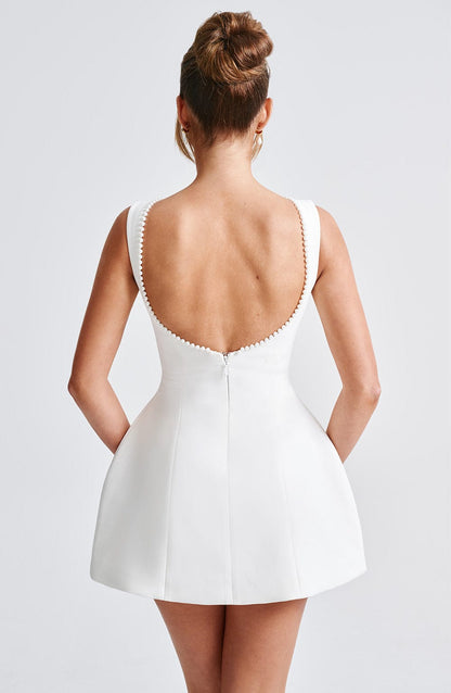 Wedding Guest A-Line Mini Dress with Pearl Trim for Women 7