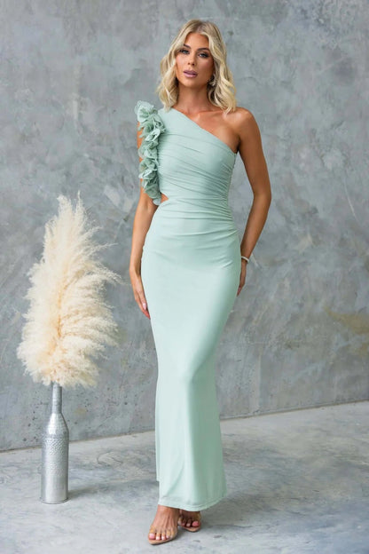 Wedding Guest One-Shoulder Maxi Dress with Ruffles for Women 10