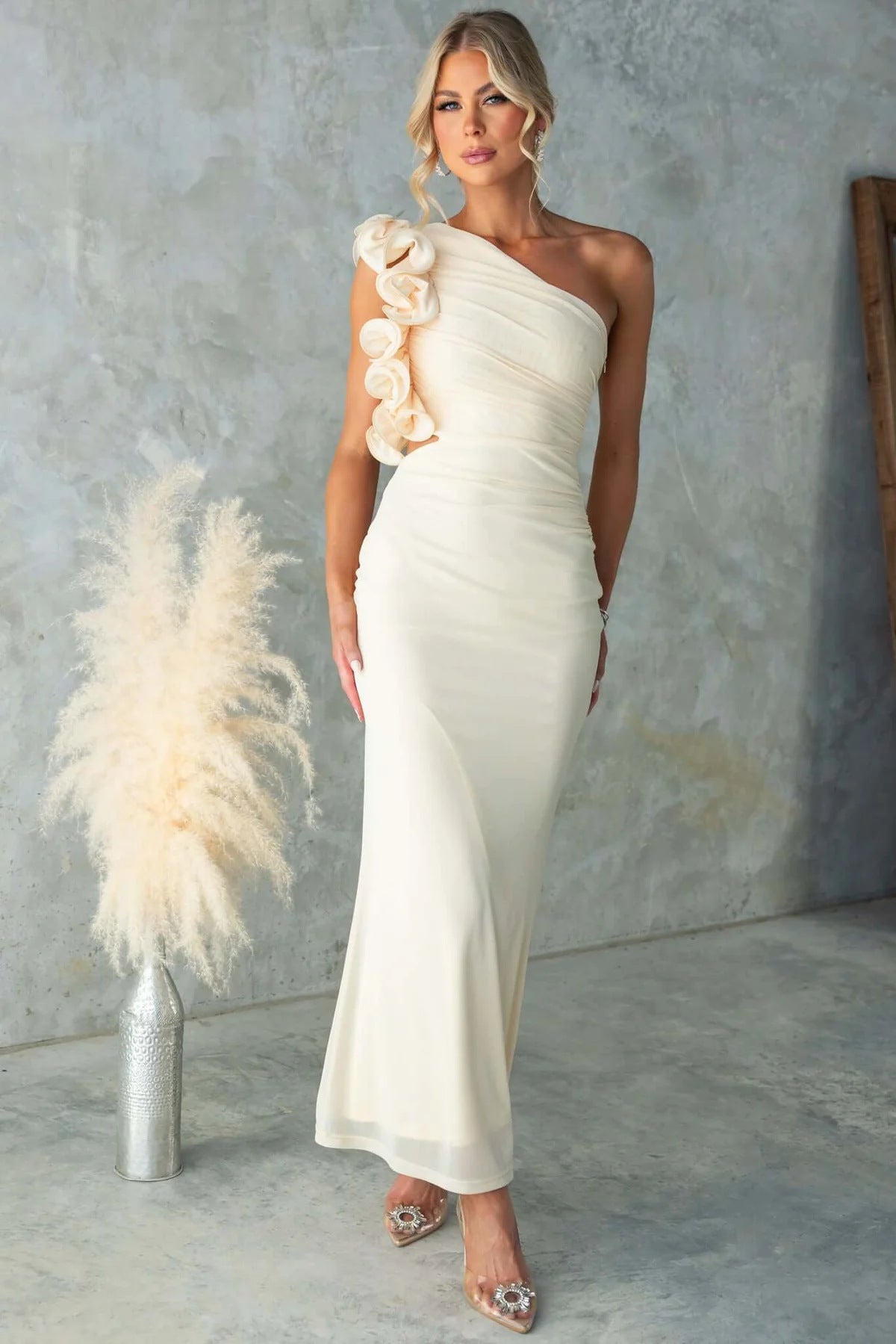 Wedding Guest One-Shoulder Maxi Dress with Ruffles for Women 11