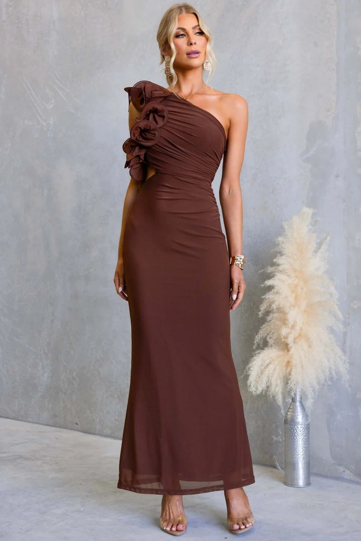 Wedding Guest One-Shoulder Maxi Dress with Ruffles for Women 13