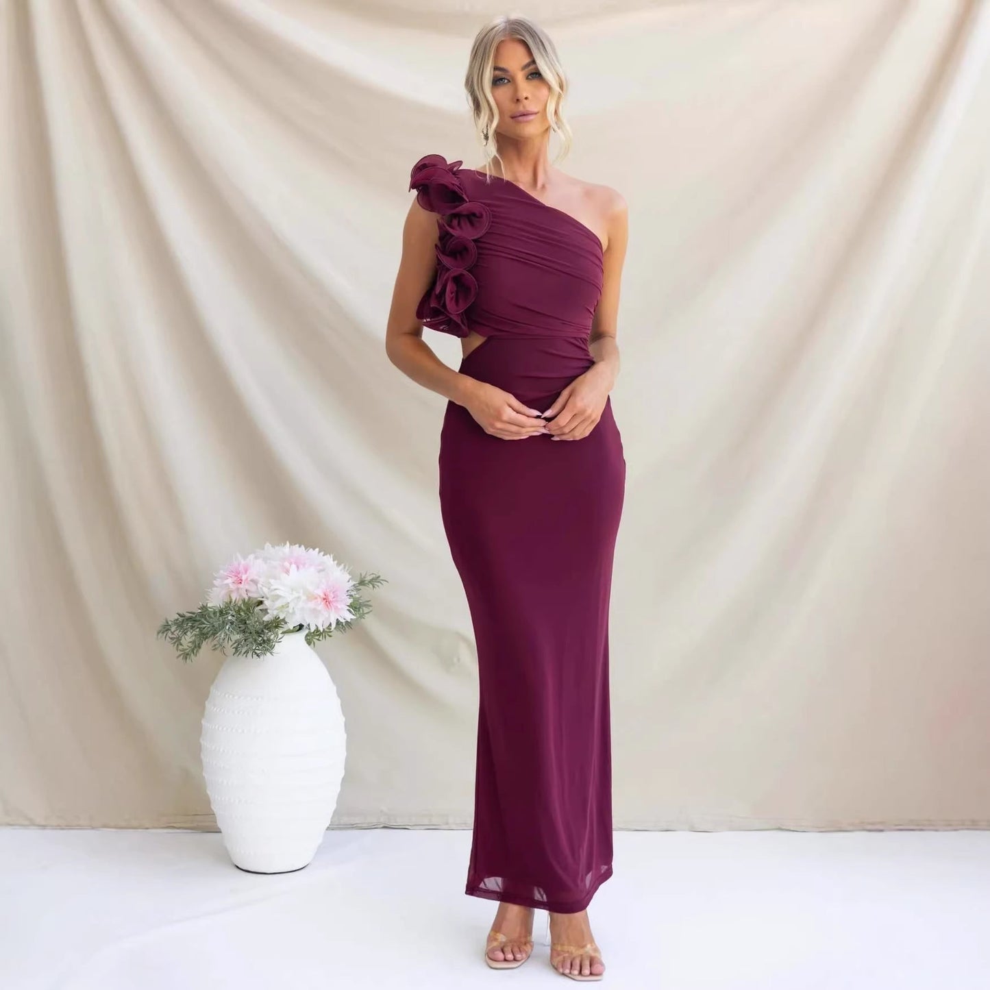 Wedding Guest One-Shoulder Maxi Dress with Ruffles for Women 3