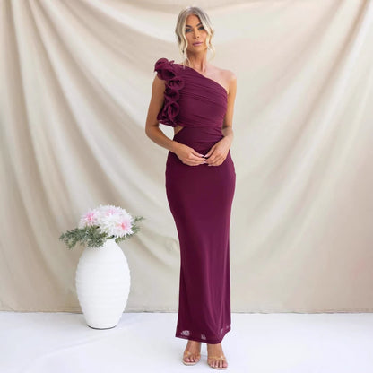 Wedding Guest One-Shoulder Maxi Dress with Ruffles for Women 3