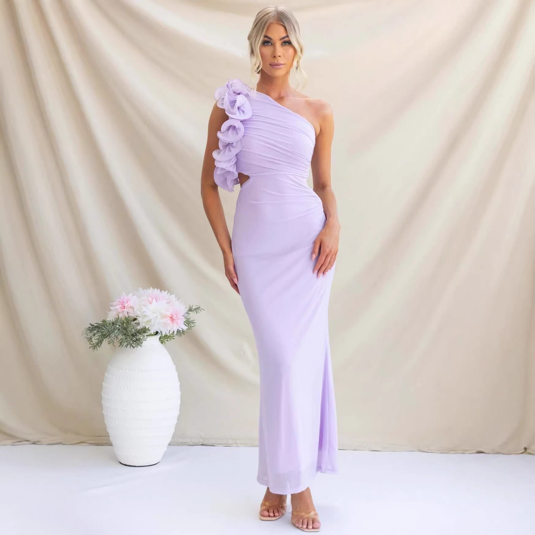 Wedding Guest One-Shoulder Maxi Dress with Ruffles for Women 4