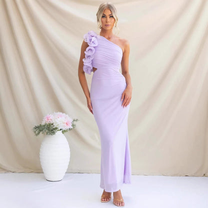 Wedding Guest One-Shoulder Maxi Dress with Ruffles for Women 4